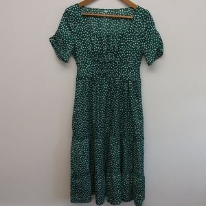 Tiered Emerald Green and White Floral Dress